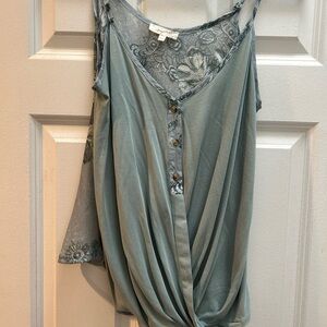 Sage green button down tank